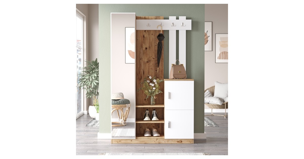 Mobile Ingresso Con Scarpiera E Specchio Rovere E Bianco Roger