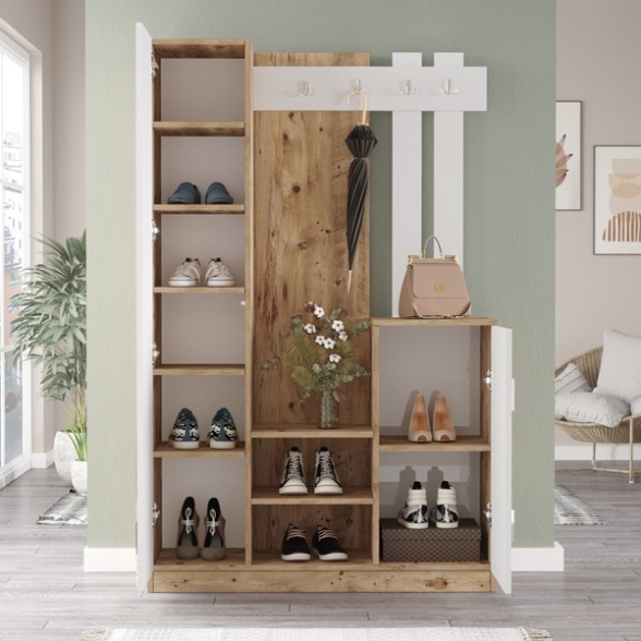 Mobile Ingresso Con Scarpiera E Specchio Rovere E Bianco Roger