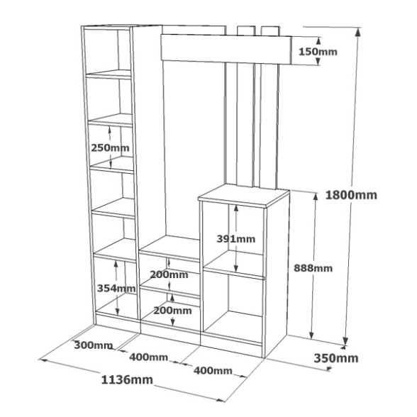 Mobile Ingresso Con Scarpiera E Specchio Rovere E Bianco Roger