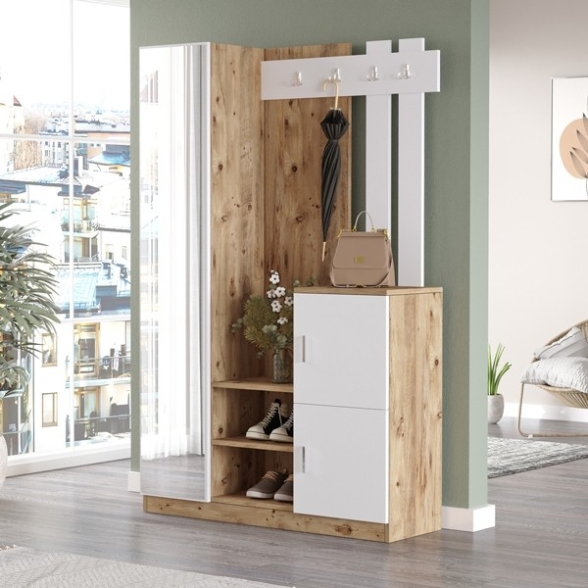 Mobile Ingresso Con Scarpiera E Specchio Rovere E Bianco Roger
