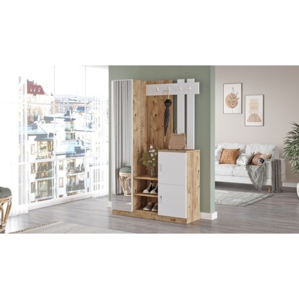 Mobile Ingresso Con Scarpiera E Specchio Rovere E Bianco Roger