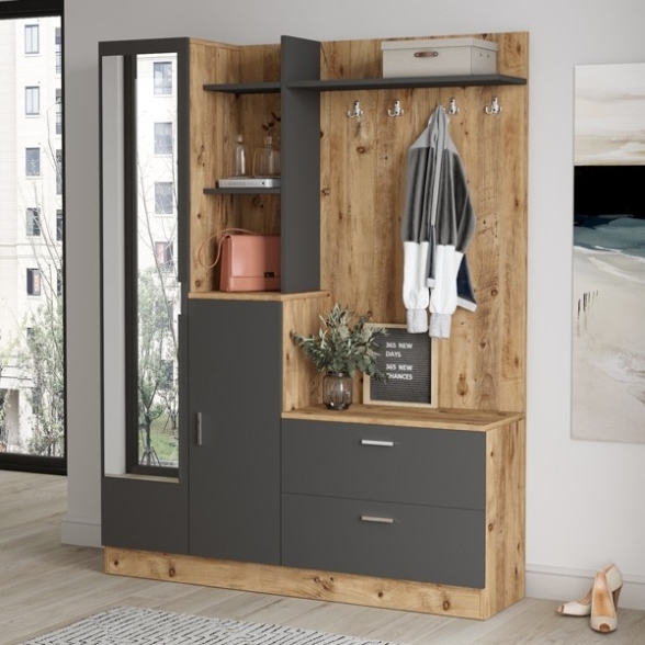 Mobile Ingresso Con Scarpiera E Specchio Rovere E Antracite Wisdom