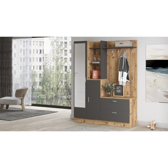 Mobile Ingresso Con Scarpiera E Specchio Rovere E Antracite Wisdom