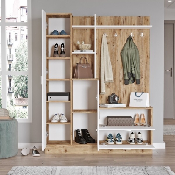Mobile Ingresso Con Scarpiera E Specchio Rovere E Bianco Wisdom