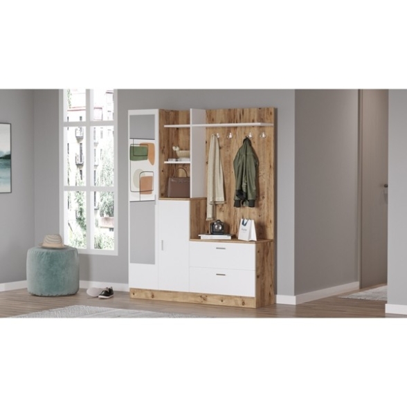 Mobile Ingresso Con Scarpiera E Specchio Rovere E Bianco Wisdom