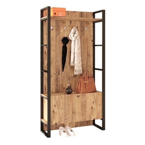 Mobile Ingresso Con Scarpiera E Appendiabiti 90x34x180 Stile Industrial Fiona