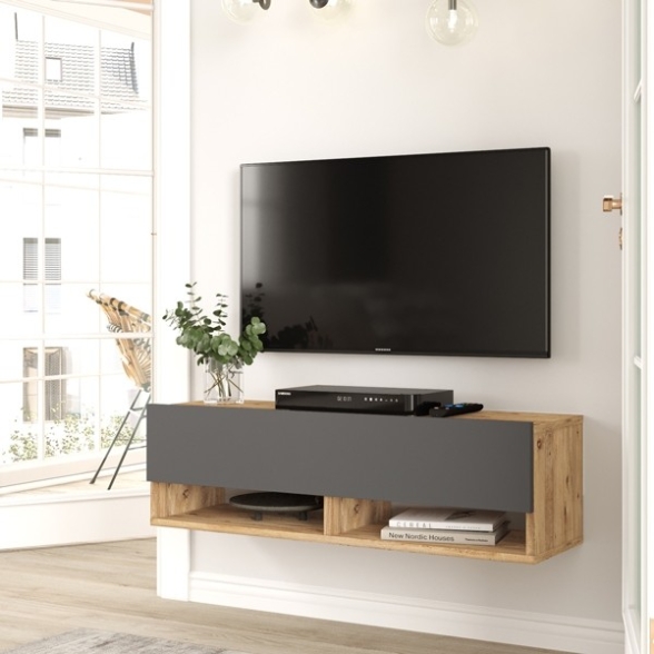 Mobile Tv Sospeso 100x32x30 Effetto Legno Rovere E Antracite Evolution