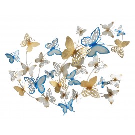 Pannello decorativo da muro con design a farfalle 132X3,5X95,5 cm Butterflies oro/celeste