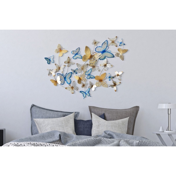 Pannello decorativo da muro con design a farfalle 132X3,5X95,5 cm Butterflies oro/celeste