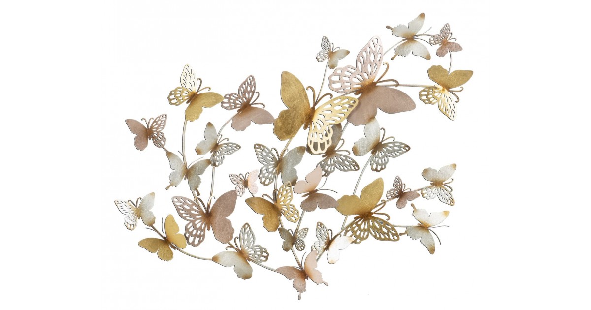 Pannello decorativo da muro con design a farfalle 132X3,5X95,5 cm Butterflies oro/rosa