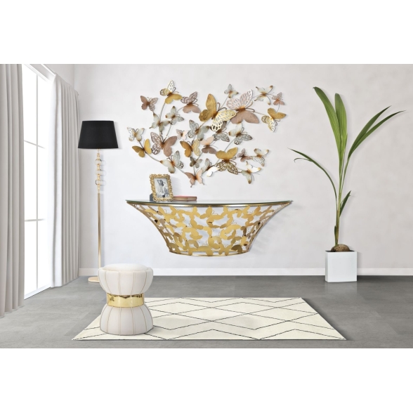 Pannello decorativo da muro con design a farfalle 132X3,5X95,5 cm Butterflies oro/rosa