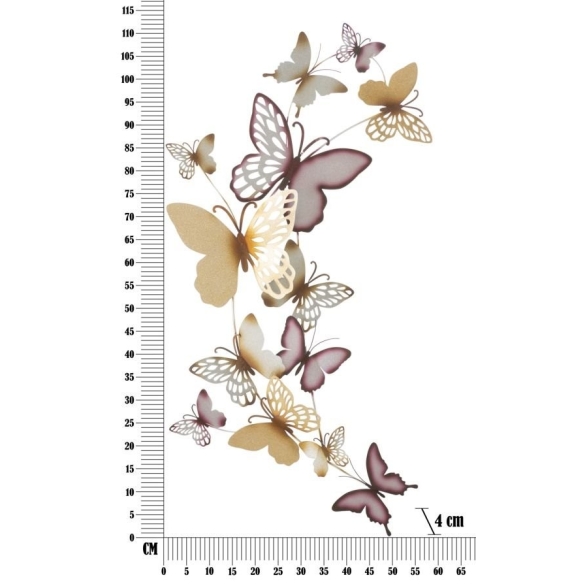 Pannello decorativo da muro con design a farfalle 59,5X4X111,5 cm Butterflies oro/bordeaux