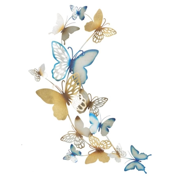 Pannello decorativo da muro con design a farfalle 59,5X4X111,5 cm Butterflies oro/celeste