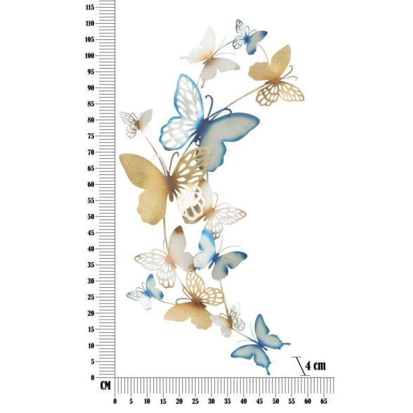 Pannello decorativo da muro con design a farfalle 59,5X4X111,5 cm Butterflies oro/celeste