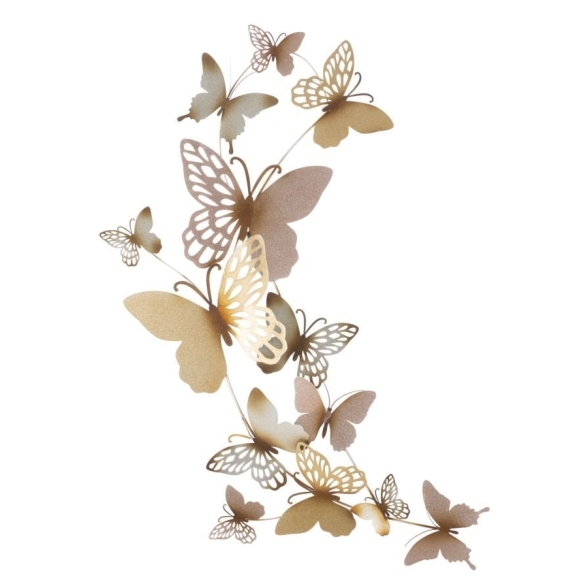 Pannello decorativo da muro con design a farfalle 59,5X4X111,5 cm Butterflies oro/rosa