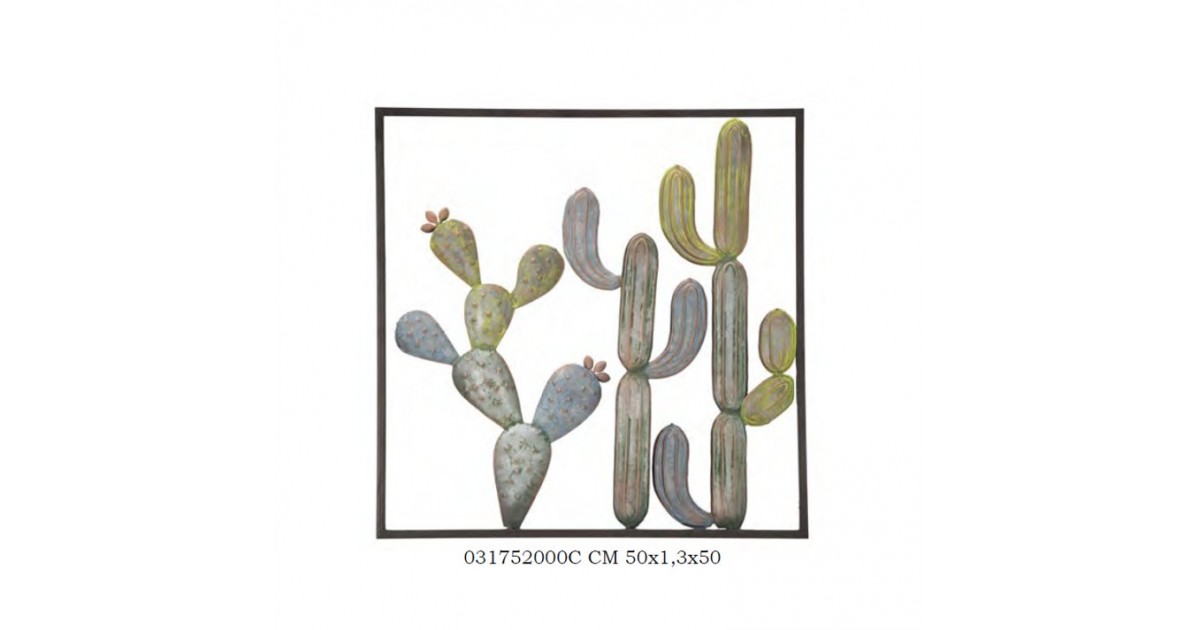 Pannello decorativo in ferro disegno Cactus 50x50x1,3 cm verde/blu
