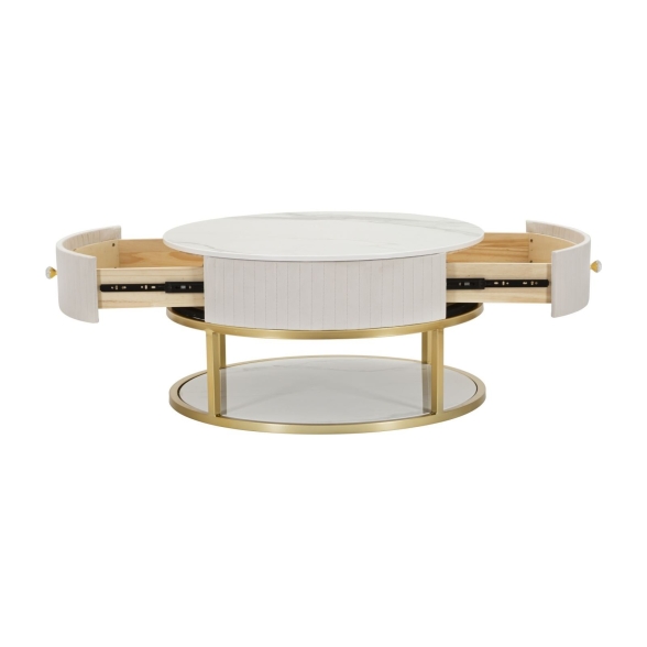 Tavolo da caffe' con struttura dorata montpellier color crema ø75x36 cm