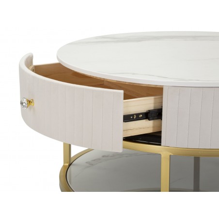 Tavolo da caffe' con struttura dorata montpellier color crema ø75x36 cm