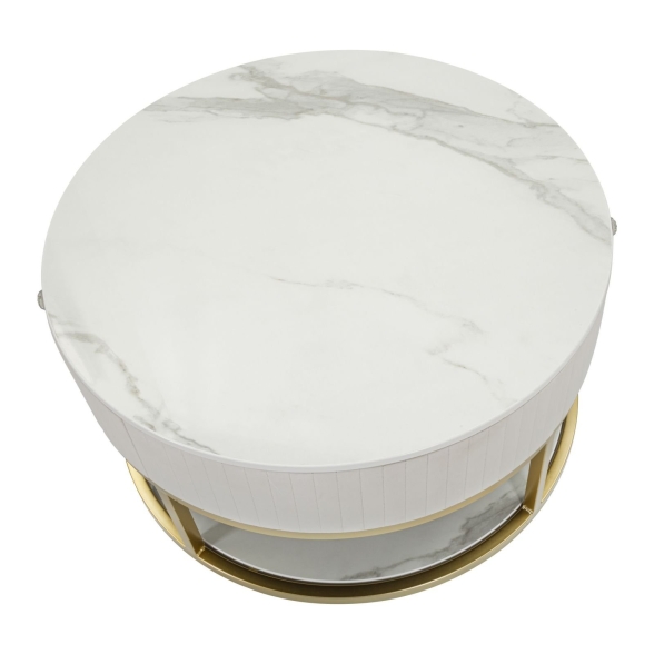 Tavolo da caffe' con struttura dorata montpellier color crema ø75x36 cm