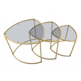Set Tre tavolini da caffè Ø60X50-50X45-40X40 cm piano in vetro e struttura dorata