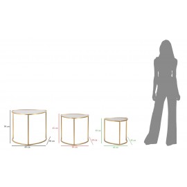 Set Tre tavolini da caffè Ø60X50-50X45-40X40 cm piano in vetro e struttura dorata