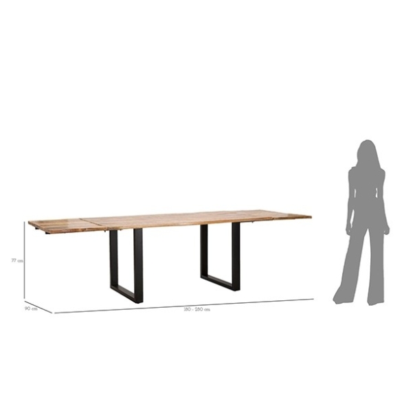 Tavolo Da Pranzo Allungabile 180-280x90x77 In Legno Gambe In Ferro Edge