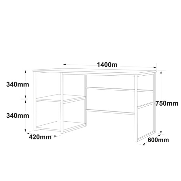 Scrivania Industrial Con Ripiani Laterali 140x60x75H Voyage SX