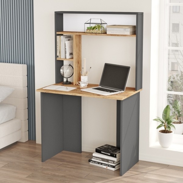 Scrivania Con Scaffali 90x52x149H Rovere E Antracite Bremen