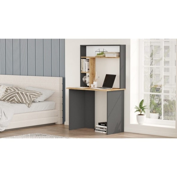 Scrivania Con Scaffali 90x52x149H Rovere E Antracite Bremen