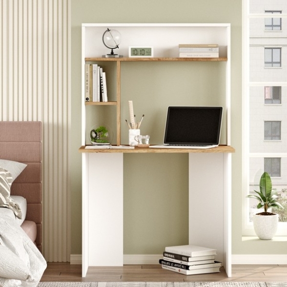 Scrivania Con Scaffali 90x52x149H Rovere E Bianco Bremen