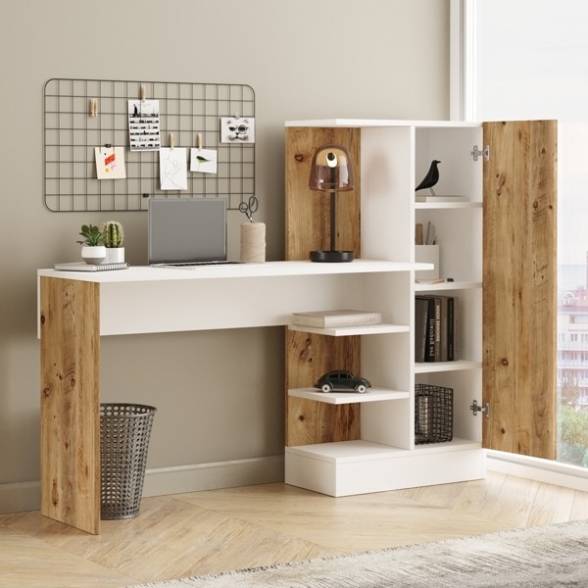 Scrivania Libreria 152x40x120H Rovere E Bianco Laura