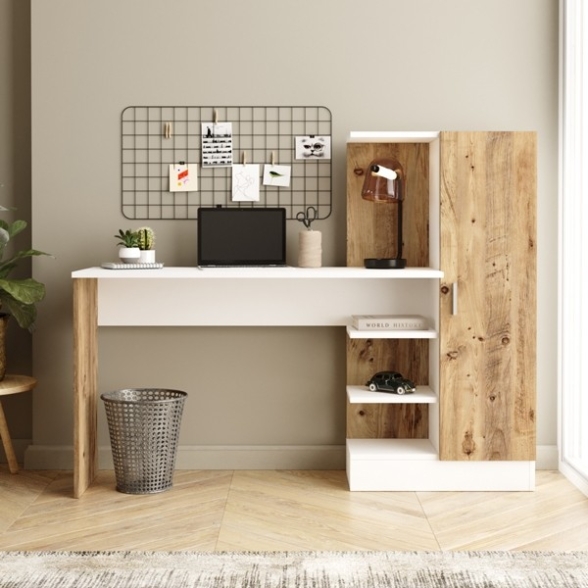 Scrivania Libreria 152x40x120H Rovere E Bianco Laura