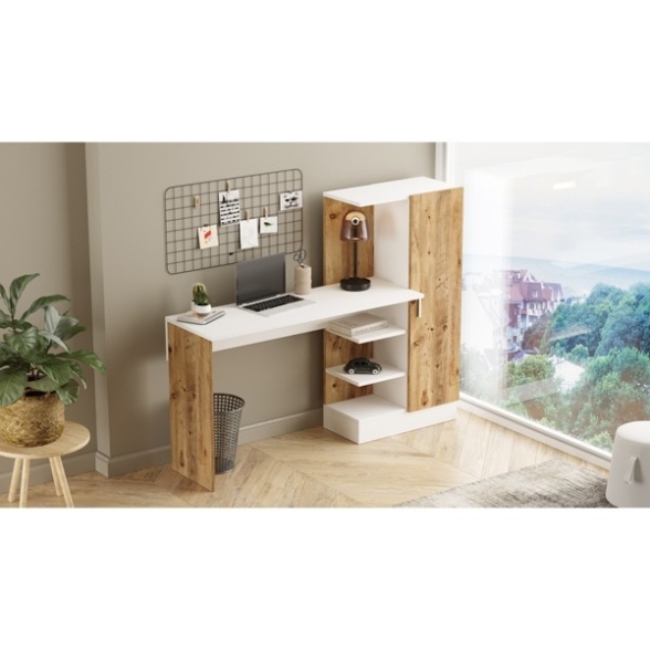 Scrivania Libreria 152x40x120H Rovere E Bianco Laura