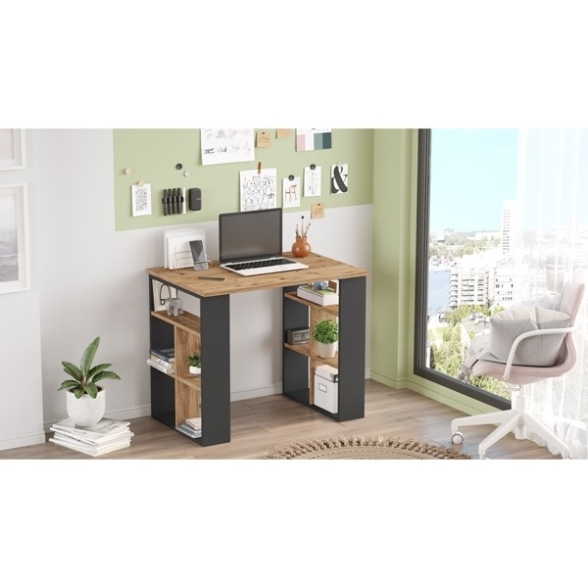 Scrivania Libreria 90x60x74H Rovere E Antracite Bremen