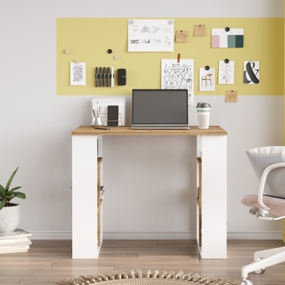 Scrivania Libreria 90x60x74H Rovere E Bianco Bremen