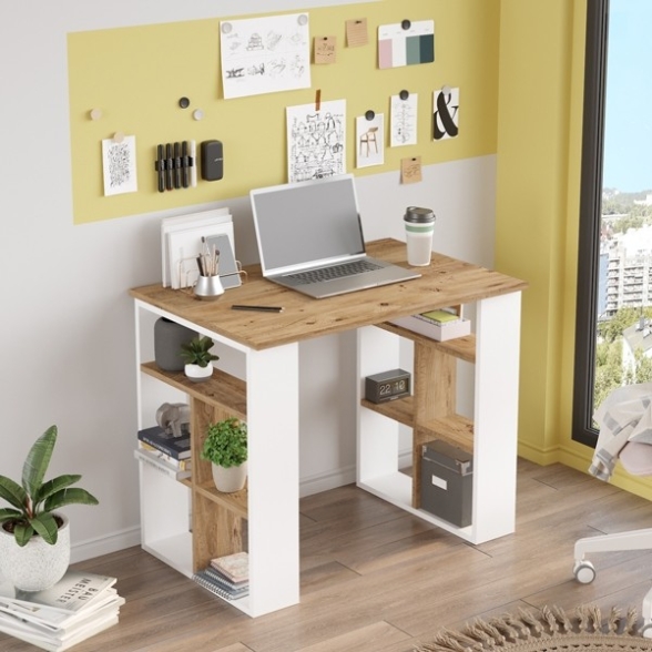 Scrivania Libreria 90x60x74H Rovere E Bianco Bremen