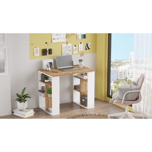 Scrivania Libreria 90x60x74H Rovere E Bianco Bremen