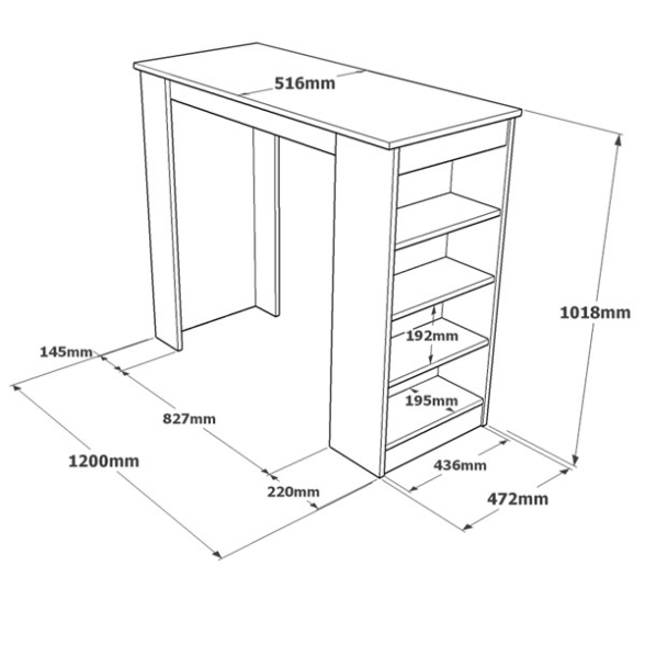Tavolo Da Cucina Alto Con Ripiani Laterali 120x52x102H Rovere E Bianco