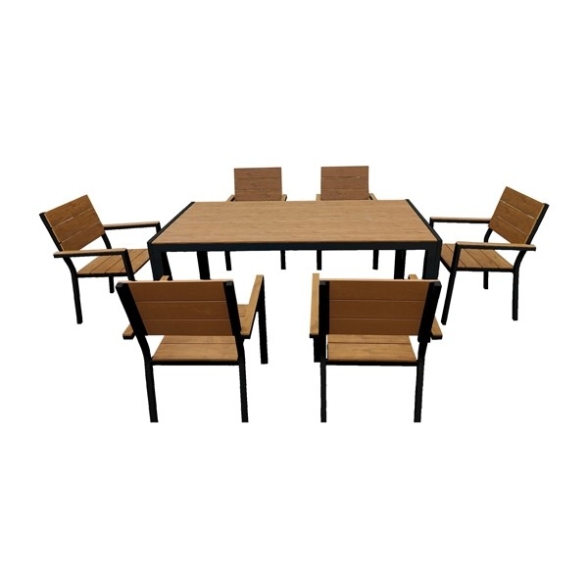 Set Da Pranzo Tavolo Con 6 Sedie In Alluminio Antracite Effetto Legno Teak