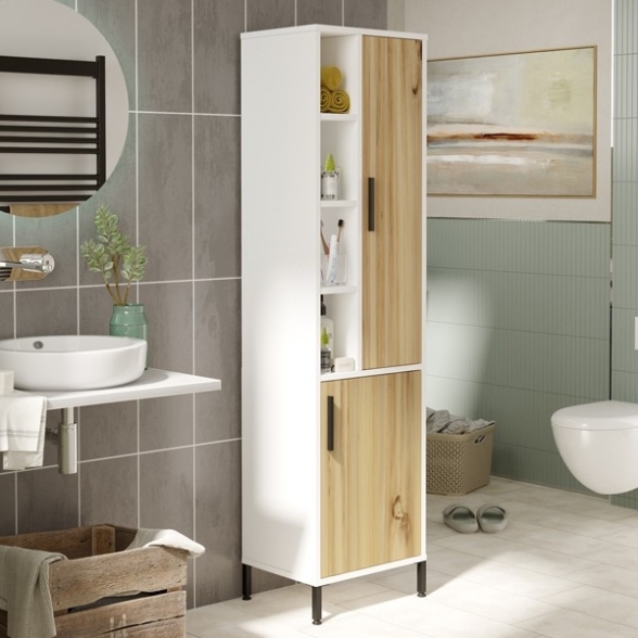 Colonna Bagno Multiuso 45x36x174H Rovere E Bianco Flora