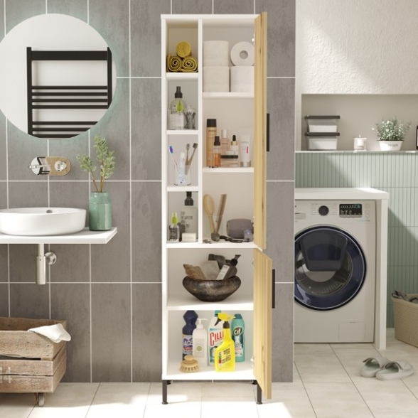 Colonna Bagno Multiuso 45x36x174H Rovere E Bianco Flora