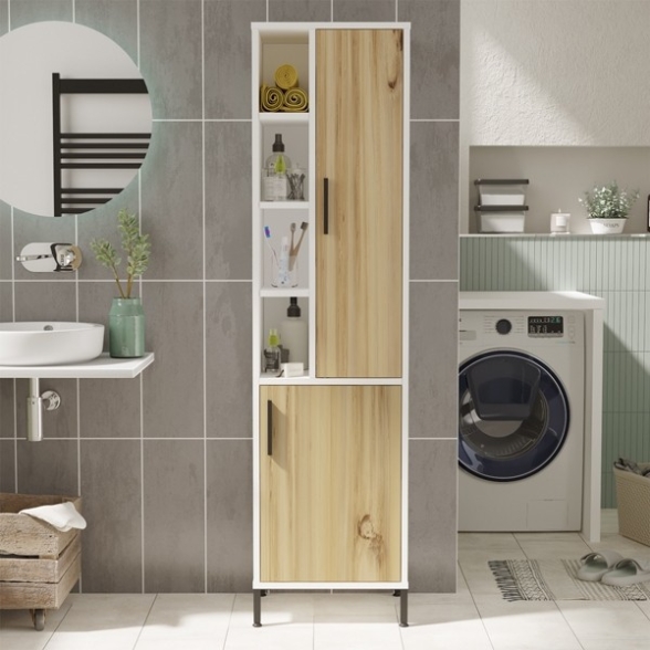 Colonna Bagno Multiuso 45x36x174H Rovere E Bianco Flora