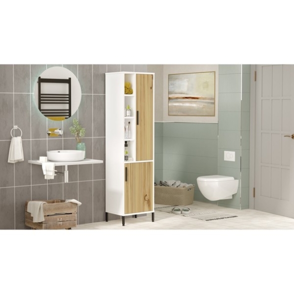 Colonna Bagno Multiuso 45x36x174H Rovere E Bianco Flora