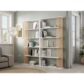 Libreria legno moderna 5 ripiani altezza 180 cm bianco e rovere Alida
