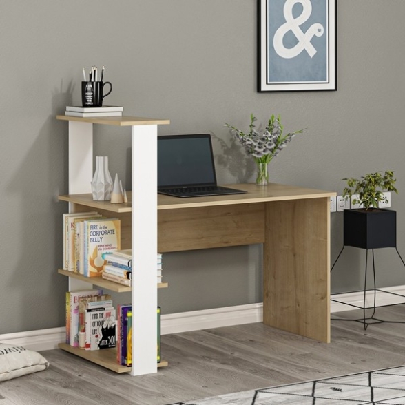 Scrivania Libreria 60x120x112H Bianco E Rovere Chiaro Node