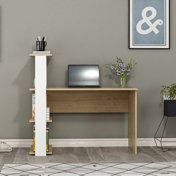 Scrivania Libreria 60x120x112H Bianco E Rovere Chiaro Node