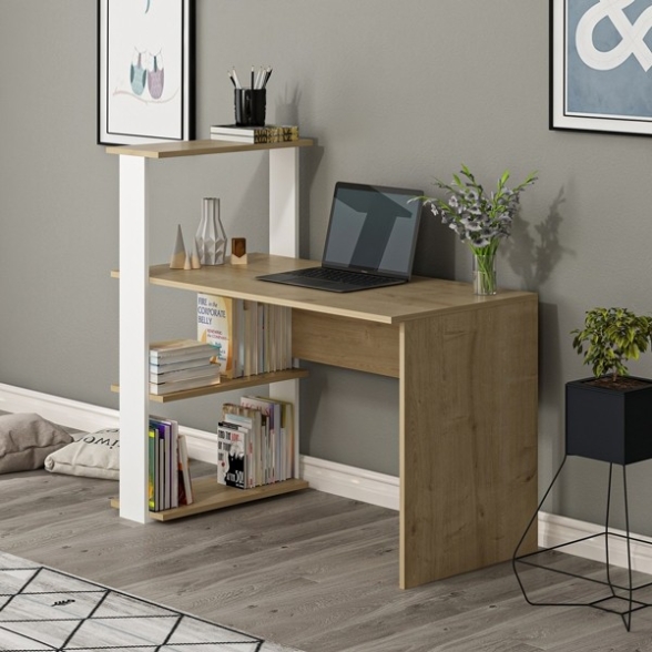 Scrivania Libreria 60x120x112H Bianco E Rovere Chiaro Node