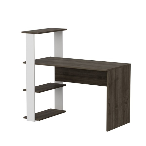 Scrivania Libreria Con Ripiani Laterali 60x120x112H Bianco E Rovere Scuro Node