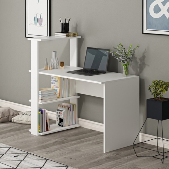 Scrivania Libreria Con Ripiani Laterali 60x120x112H Bianco Node