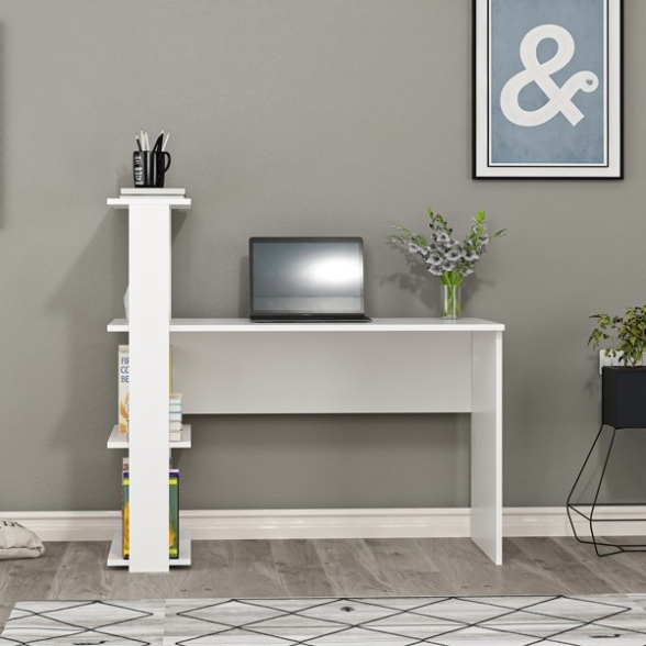 Scrivania Libreria Con Ripiani Laterali 60x120x112H Bianco Node